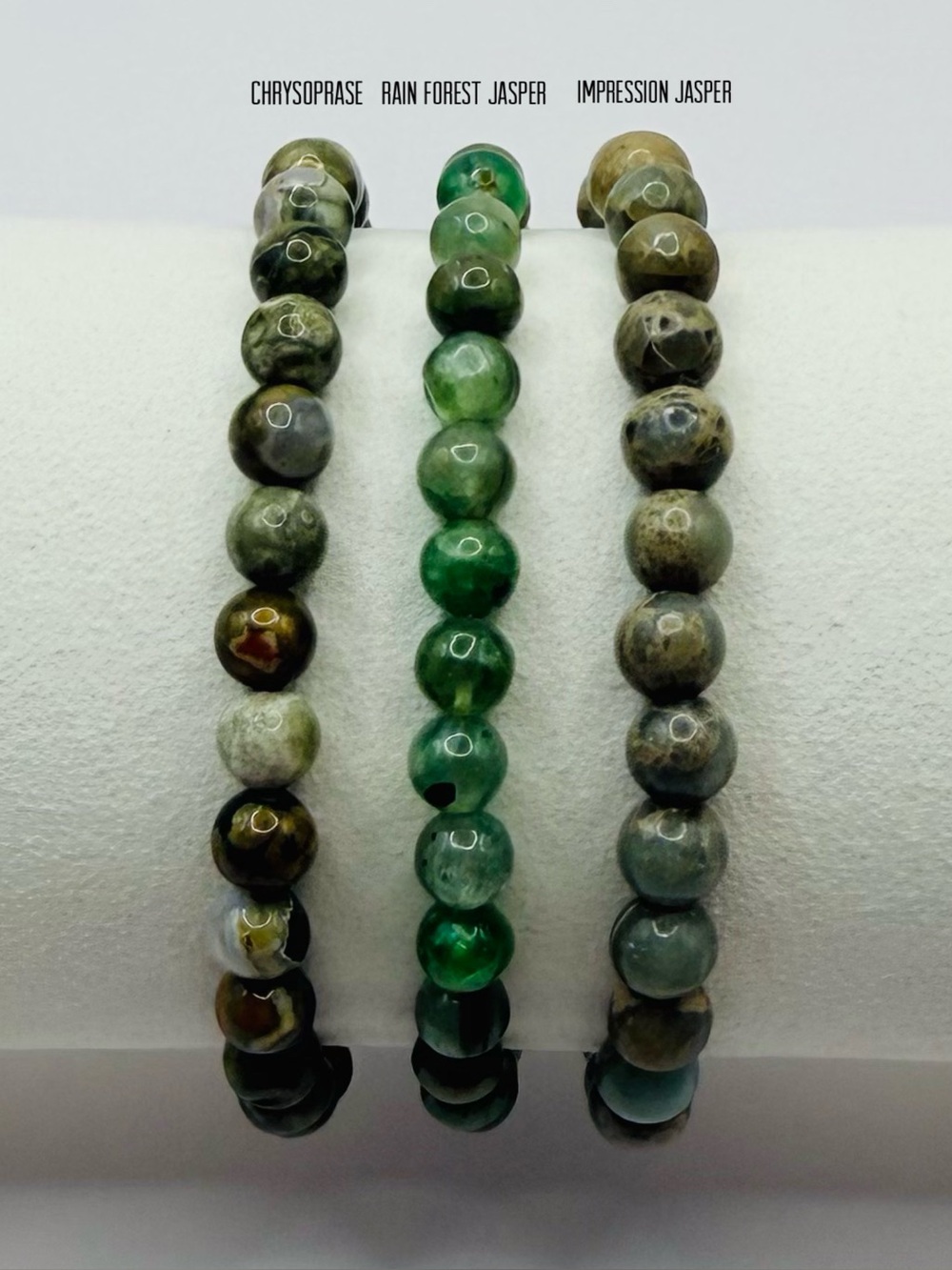 Emotional Healing Chrysoprase, Rain Forest Jasper,  Impression Jasper Bracelets